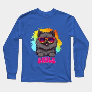 Cute, colorful Keeshond puppy, wearing sunglasses and a smile Long Sleeve T-Shirt